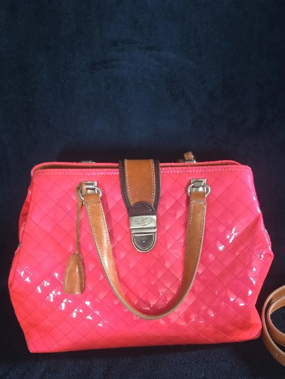 CONSUELA Rare Vintage Patent Pink Scream Candy Crush Quilted Tote *Discontinued*
